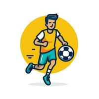 Vector of a man running with a soccer ball in his hand on a flat surface