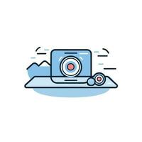 Vector of a camera icon sitting on top of a flat laptop computer