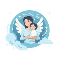 Vector of a flat icon depicting a woman holding a child in her arms