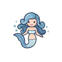 Vector of a flat icon of a blue haired mermaid with a tail