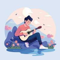 Vector of a man playing guitar on the ground