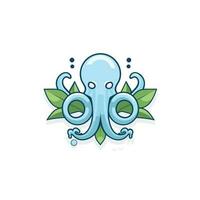 Vector of an octopus with leaves on its back in a flat icon style