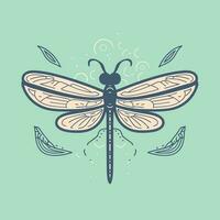 Vector of a colorful dragonfly drawing on a vibrant blue background