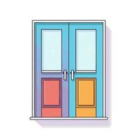 Vector of a vibrant blue and yellow door with two windows, adding a pop of color to the flat