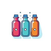 Vector of three colorful bottles with bubbles on a white background