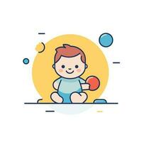 Vector of a young boy playing with a ball on a flat surface