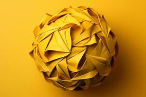 Crumpled yellow paper ball represents creative ideas in business innovation AI Generated photo