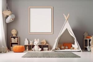 Wholesome 3D-rendered background featuring a mock-up frame in a children's room photo