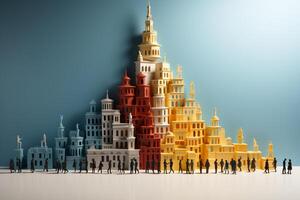 Diverse paper cut-outs create a human pyramid, symbolizing teamwork and inclusivity photo