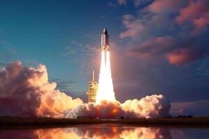 Embarking on a journey, Rocket launch symbolizes startup business success AI Generated photo