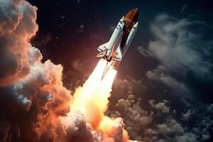 Rocket ship's cosmic ascent amidst a mesmerizing backdrop of galaxies photo