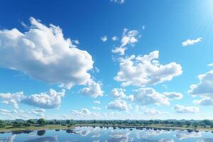 perfecto azul otoño cielo adornado con delicado briznas de nubes ai generado foto