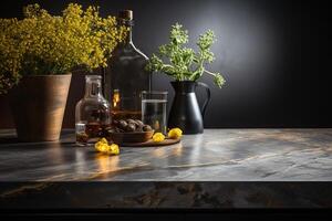 Stylish kitchen with an elegant marble countertop and plenty of copy space AI Generated photo