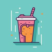 Vector of a refreshing drink with a colorful straw on a vibrant blue background