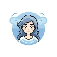 Vector of a flat icon of a womans avatar in a blue circle