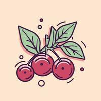 Vector of three cherries with leaves on a pink background