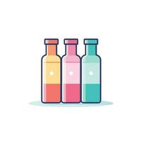 Vector of three bottles with different colors on a white background