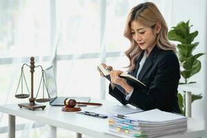 Law, Consultation, Agreement, Contract, Lawyers advice on litigation matters and sign contracts as lawyers to accept complaints for clients. Concept Attorney. photo