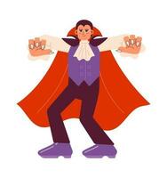 Male vampire trick-or-treating flat concept vector spot illustration. Halloween party adult 2D cartoon character on white for web UI design. Vampire cosplay isolated editable creative hero image