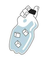 Water bottle holding monochromatic flat vector character hand. Hydration summer. Ice cubes in water. Editable body part element on white. Simple bw cartoon spot image for web graphic design