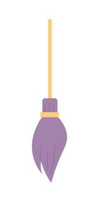 WItch flying broomstick semi flat colour vector object. Magic tool. Editable cartoon clip art icon on white background. Simple spot illustration for web graphic design