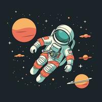 Vector of an astronaut floating in space next to planets