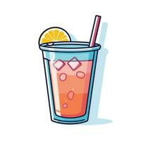 Vector of a refreshing glass of orange juice with a straw on a flat surface