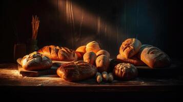 Irresistible freshly baked bread goodness, generative AI photo