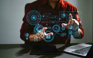 Cyber security data protection Business working on compute Intelligenc digital tablet global network connection data science digital marketing, Investment global in office photo