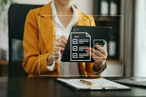 Checklist and filling survey form online. Document management system, DMS. Assessment form, questionnaire, checklist .Quality control and accuracy Check completeness.using a laptop and tablet photo