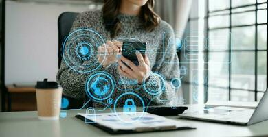 Cyber security data protection Business working on compute Intelligenc digital tablet global network connection data science digital marketing, Investment global photo