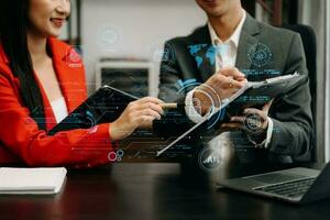 Network security. business using digital tablet and computer with digital padlock for data protection, internet technology networking and cyber security technology photo