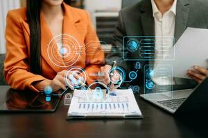 Cyber security data protection Business working on compute Intelligenc digital tablet global network connection data science digital marketing, Investment global photo
