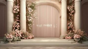 Enchanting flower-themed wedding ambiance, generative AI photo
