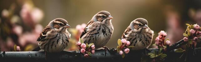 Whimsical banner design featuring a sparrow for your design, generative AI photo