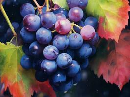 Artistic portrayal of grapes in watercolor, generative AI photo