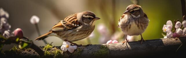 Playful sparrow themed banner design for your creative project, generative AI photo