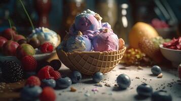 healthy berry ice cream, sweet and fruity dessert, generative AI photo