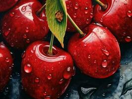 Artful and imaginative cherry watercolor creation, generative AI photo