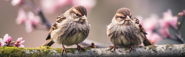 Captivating sparrow motif in a unique banner design for your project, generative AI photo