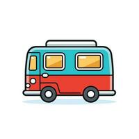 Vector of a small red and blue bus on a white background