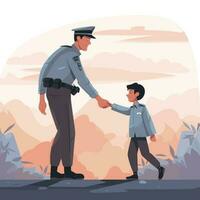 Vector of a police officer building trust and connection with a young child