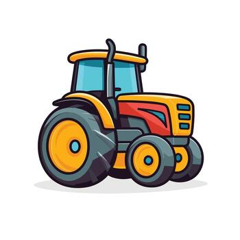 Vector of a yellow tractor with a red front end sitting on a flat surface