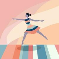 Vector of a vibrant and energetic dance performance by a woman in a colorful dress