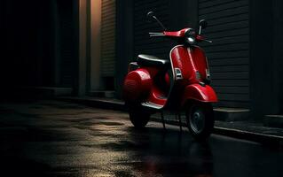 Red italian scooter photoshoot. Generative AI. photo