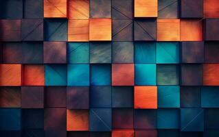 Wood wall aged art of colorful blocks. Wood texture for backdrop. Colorful wallpaper. Generative AI. photo