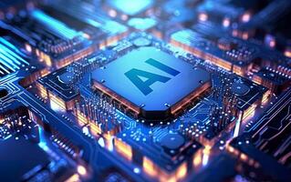Conceptual image of artificial intelligence 3D chip. . photo