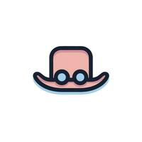 Vector of a quirky pink hat with eyes and a mustache on a flat surface