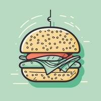 Vector of a delicious hamburger on a vibrant green backdrop