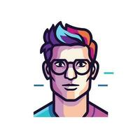 Vector of a man with glasses and a colorful rainbow mohawk hairstyle